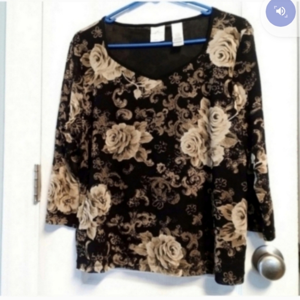 Emma James Floral Black Cream Blouse EUC Career Office Dressy Special Occasions